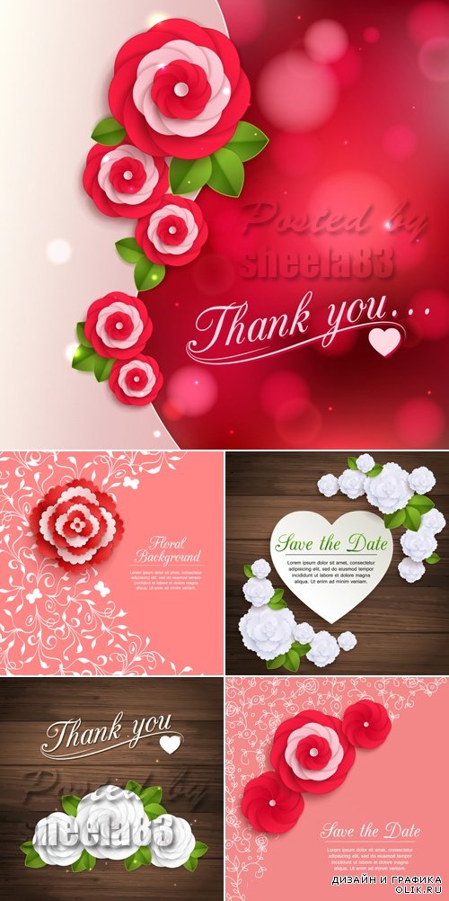 Greeting Cards with Flowers Vector 3