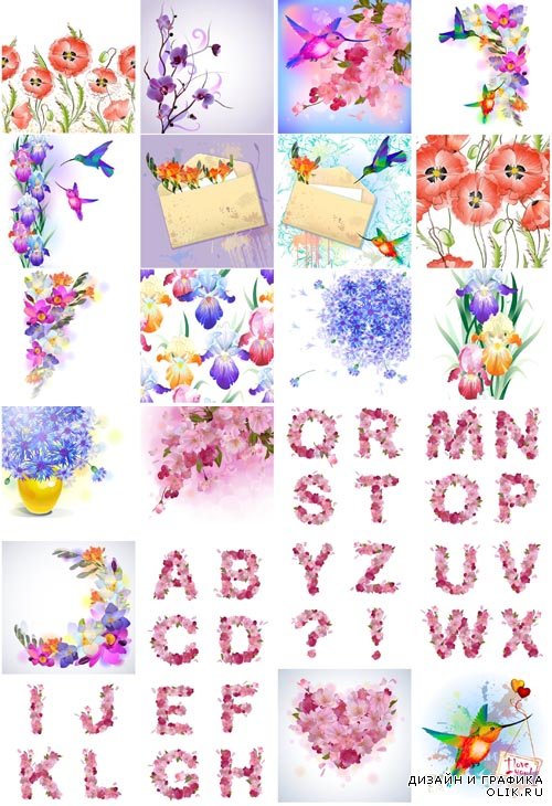 Flowers Backgrounds & Alphabet
