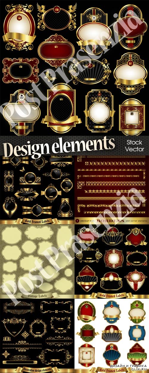 Gold and vintage labels with decorative design elements - Золотые и старинные этикетки с декоративными элементами дизайна