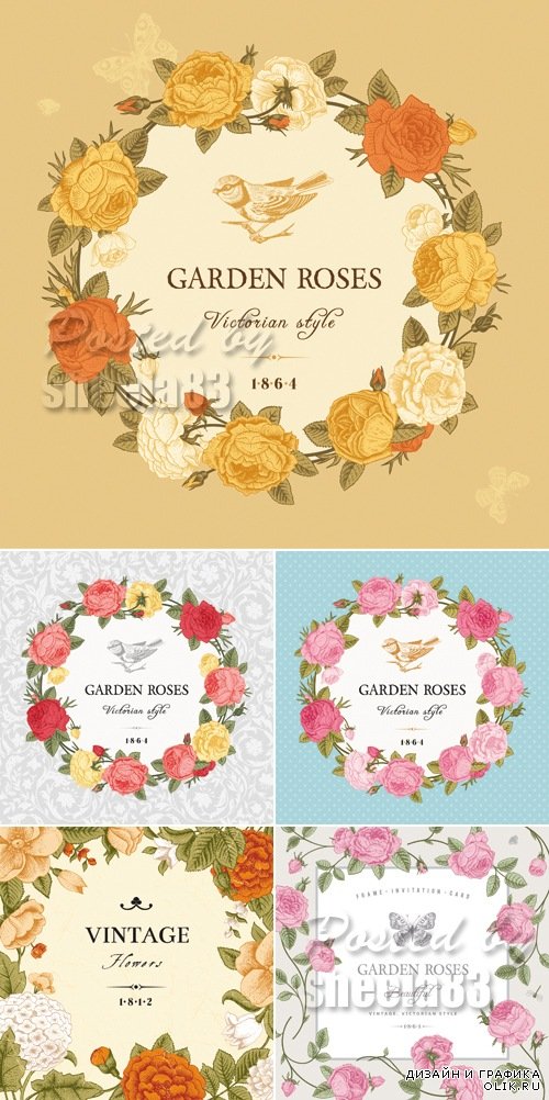Vintage Cards with Roses Vector