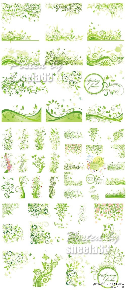 Green Floral Elements Vector
