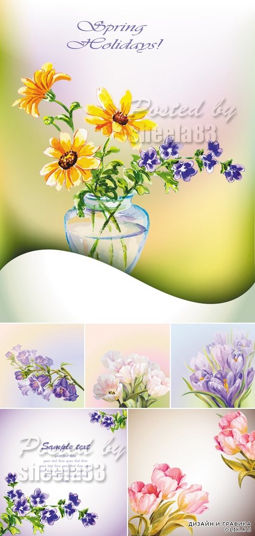 Greeting Cards with Flowers Vector 4