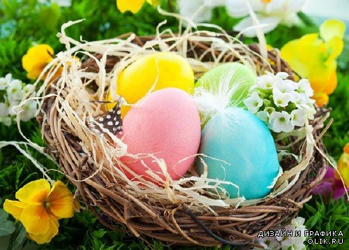 Пасхальные яйца, корзинки и кролики (подборка изображений)