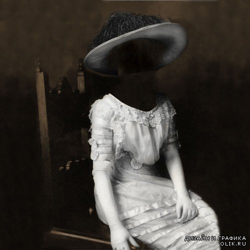  Шаблон для фотошопа - Дама в платье и шляпе на стуле 