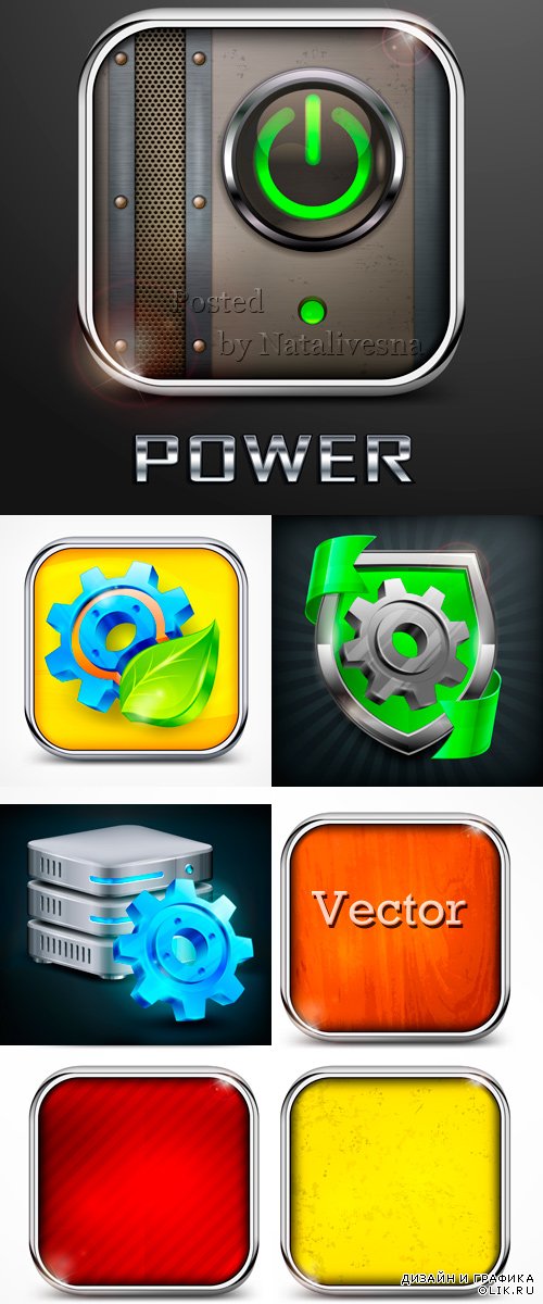 Иконки в Векторе - Кнопки с шестерёнками и кнопка Power