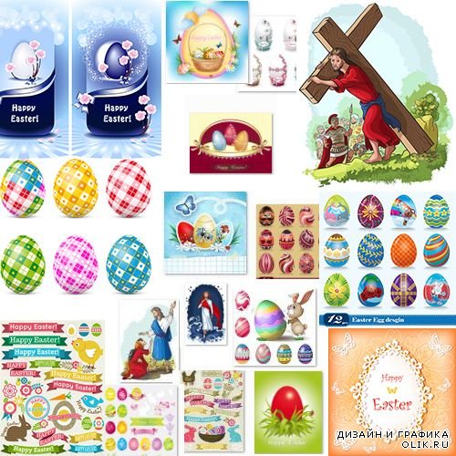 Пасхальные яйца и иллюстрации с Иисусом - Векторный клипарт