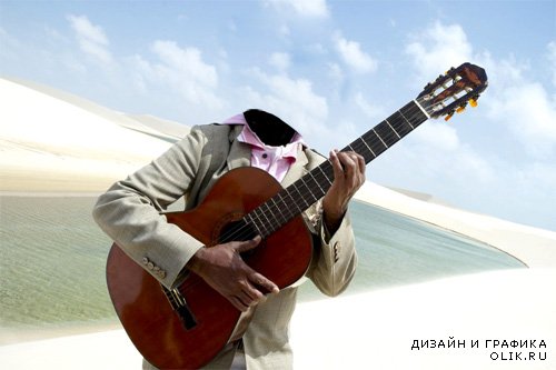  Шаблон psd - Гитарист в пустыне 