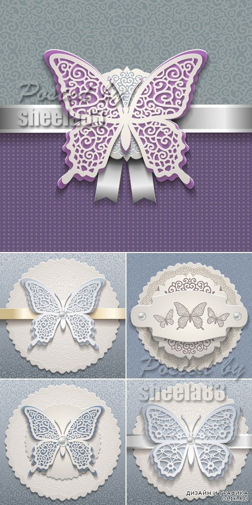 Vintage Cards with Butterflies Vector