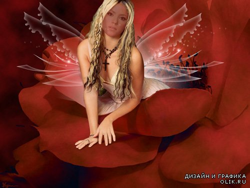  Шаблон для девушек - Красивая фея на лепестке розы 