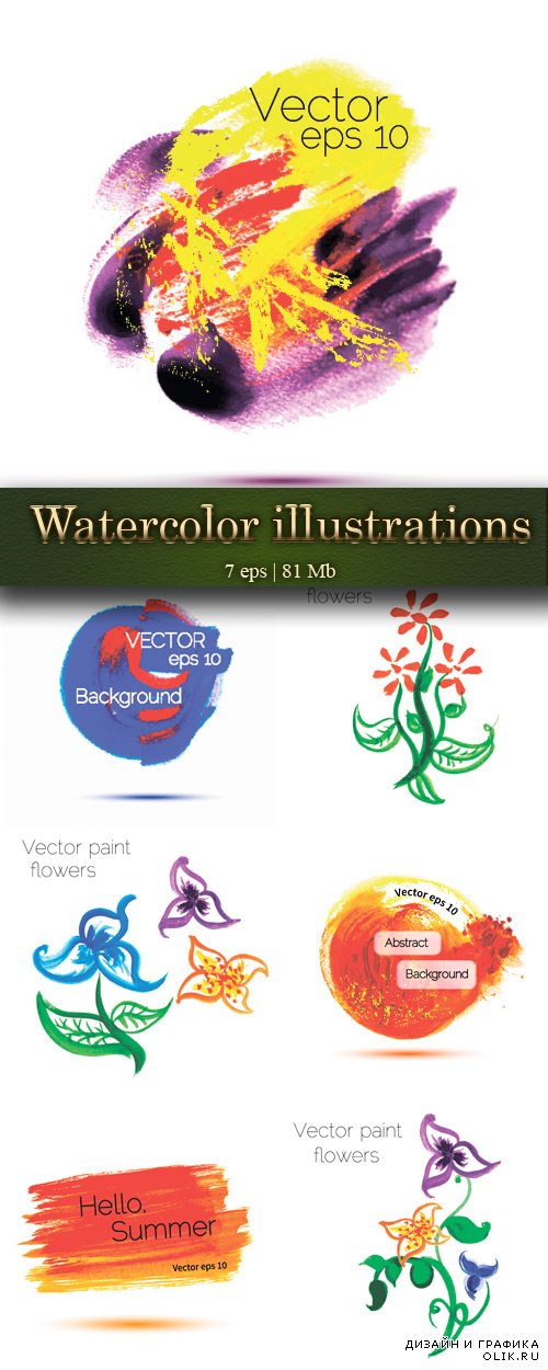 Watercolor flower illustration and Colorful circle spot - Акварельные иллюстрации и красочные пятна