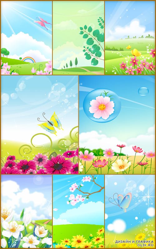 Детские весенние фоны - Поляны из цветами
