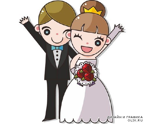 Свадьба, жених и невеста в векторе