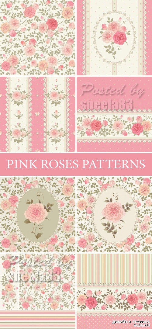 Pink Roses Patterns Vector
