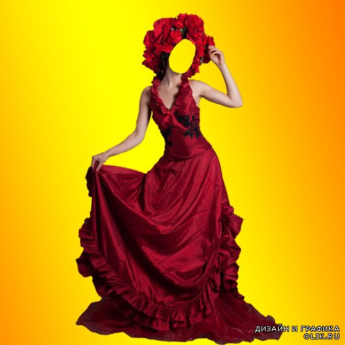  Шаблон для фото - Красное платье для девушек 