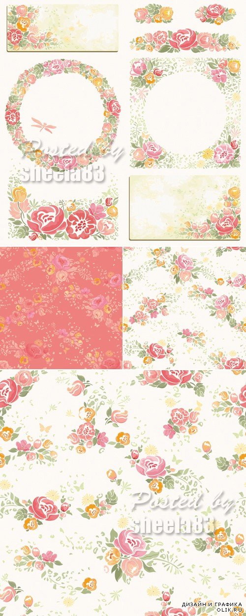 Floral Cards & Patterns Vector
