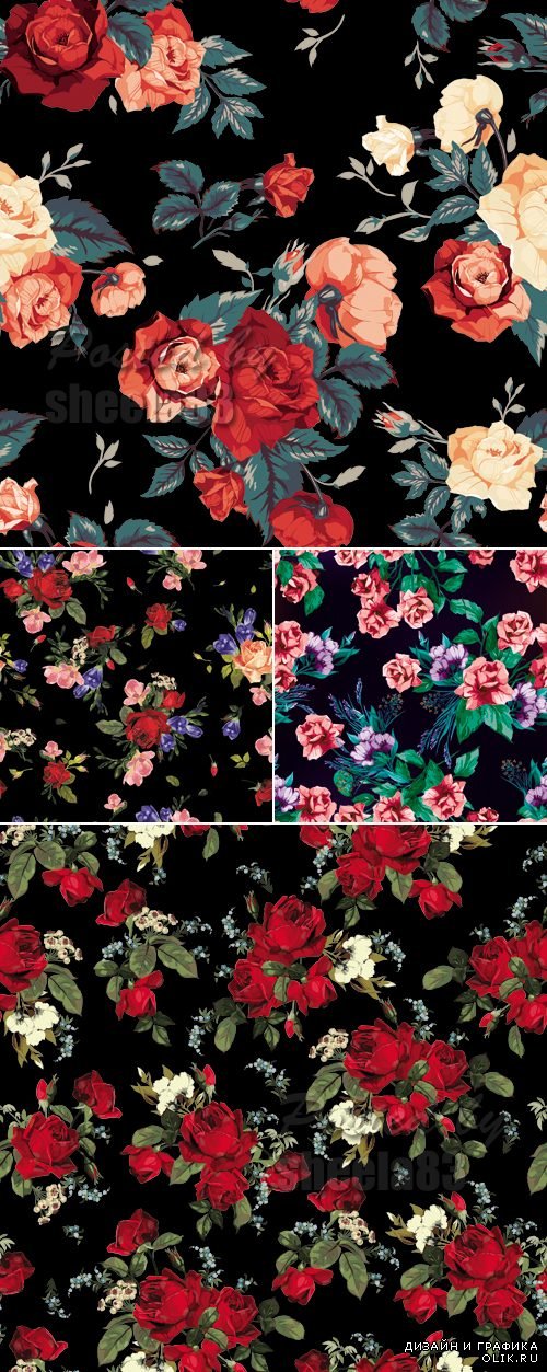 Roses Patterns Vector 2
