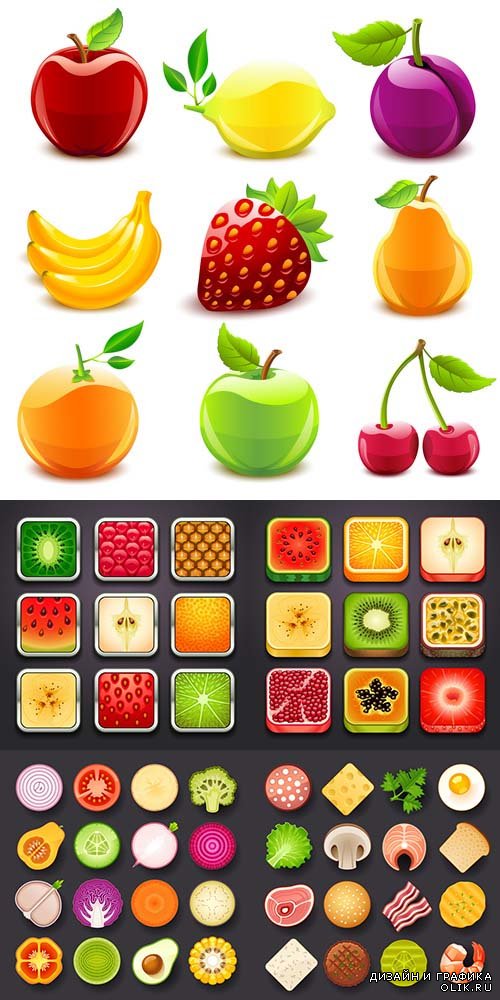 Коллекция фруктовых иконок в векторе