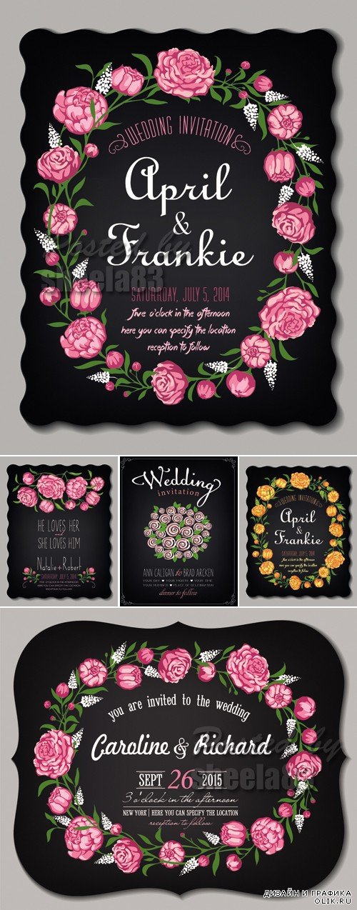 Wedding Invitations with Flowers Vector