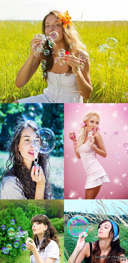 Растровый клипарт - Девушки и мыльные пузыри
