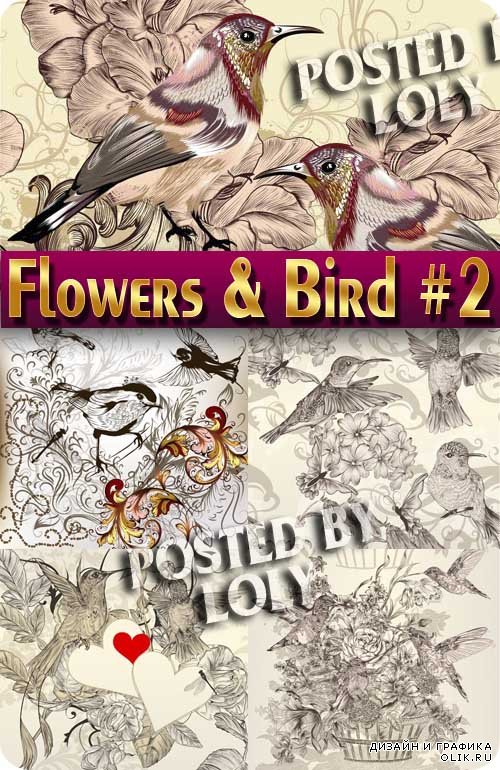 Цветочные фоны с птичками #2 - Векторный клипарт