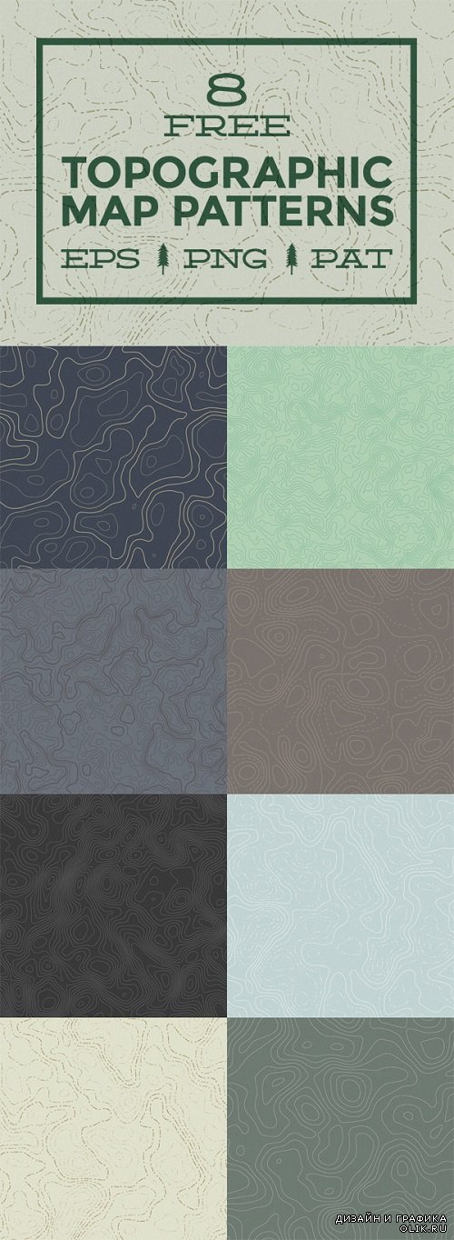 Vector 8 Seamless Topographic Map Patterns