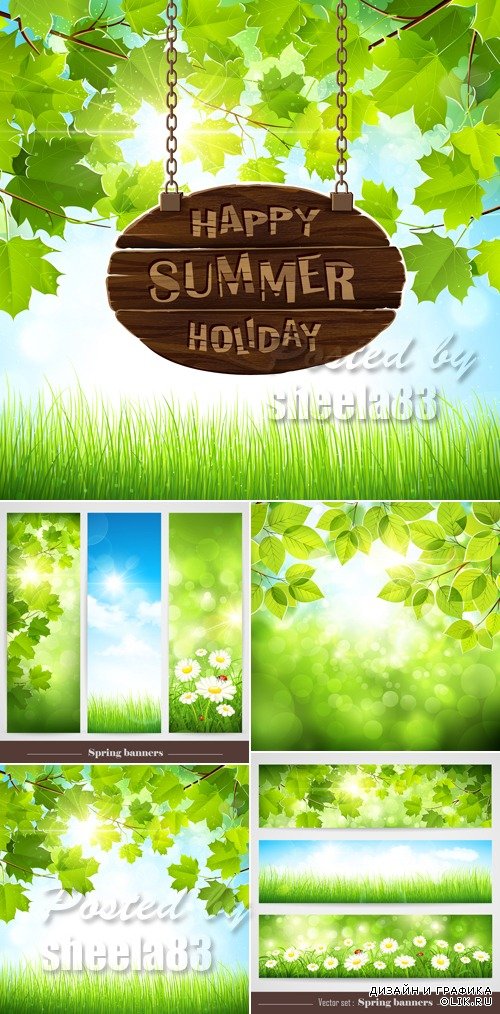 Green Leaves Backgrounds & Banners Vector