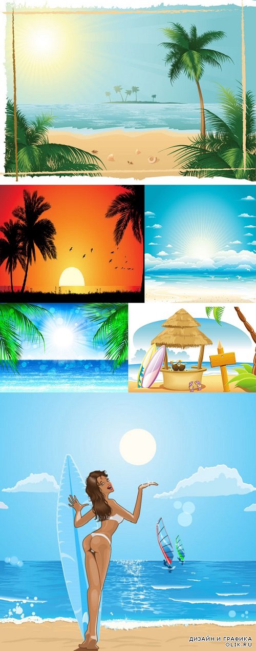 Vector Drawn Summer Beaches and Islands