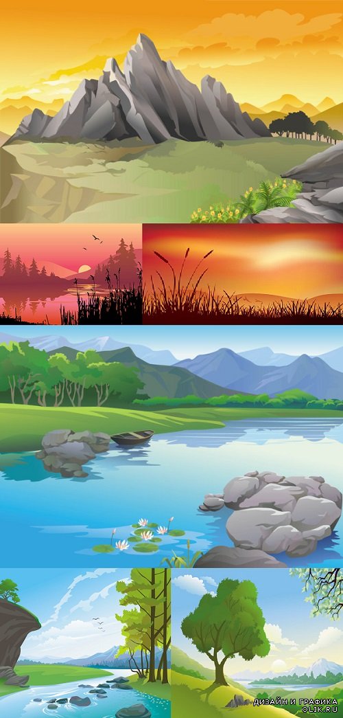 Vector Beautiful Landscapes Painted