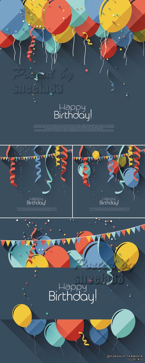 Birthday Cards with Balloons Vector