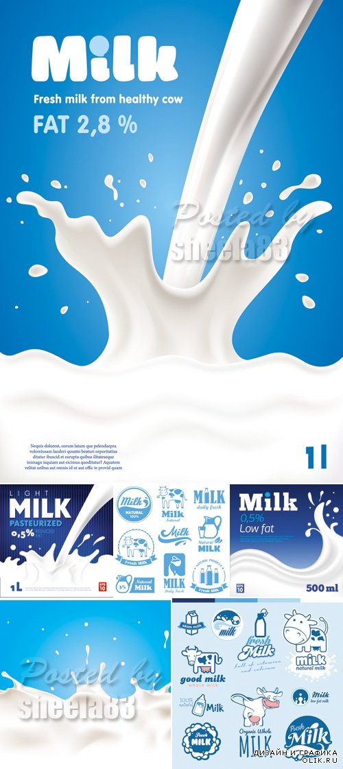 Splashing Milk Labels Vector