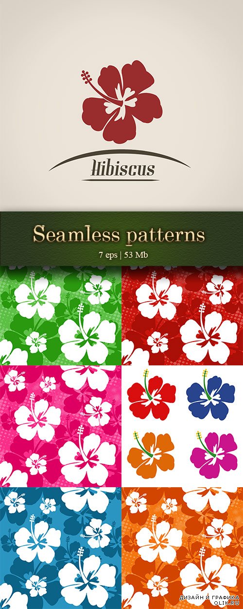 Set of Hibiscus flowers: Seamless patterns and posters - Набор из цветов гибискуса: Бесшовные модели и постеры