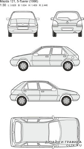 Автомобили Mazda - векторные отрисовки в масштабе