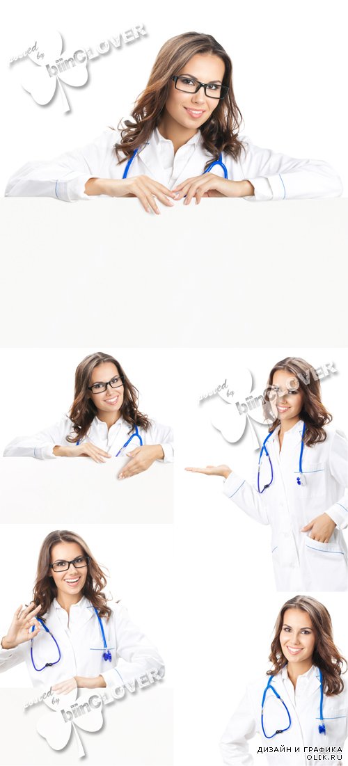 Woman doctor with blank signboard 0596
