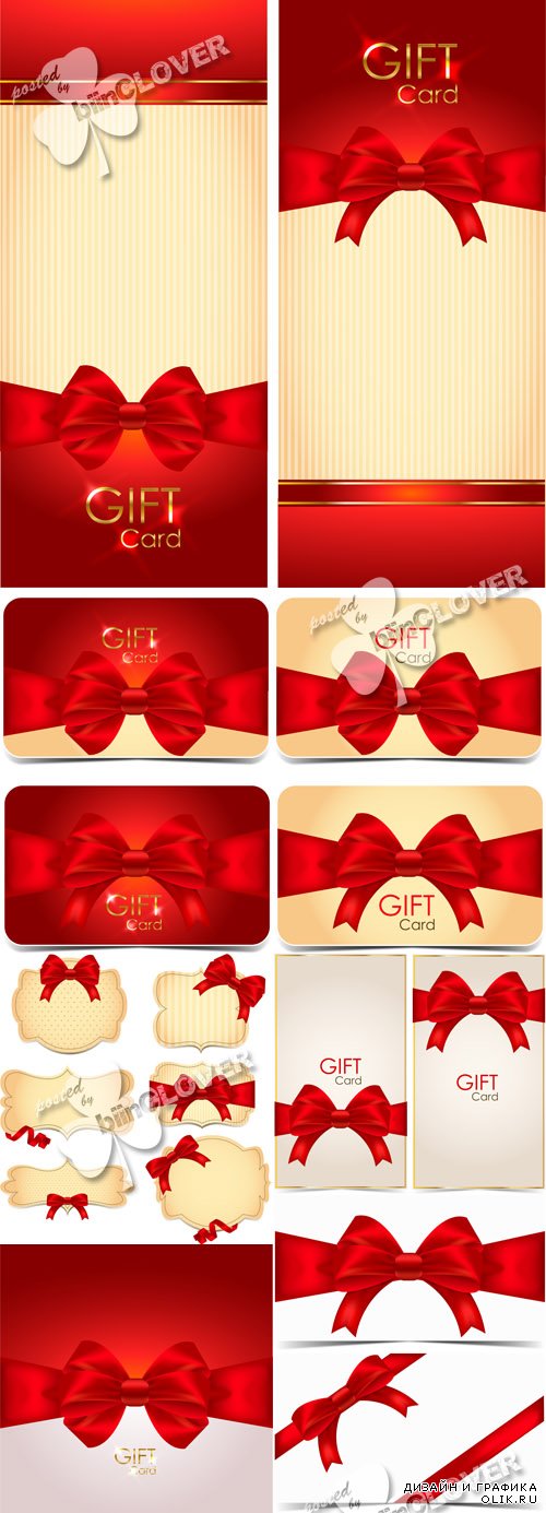 Gift cards and banners with red bows 0597
