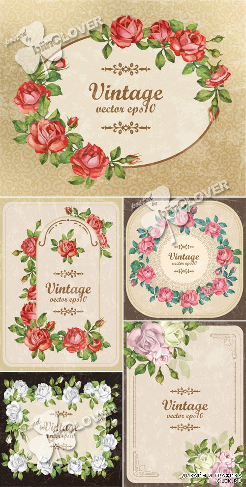 Vintage greeting cards with stained paper, label and flowers 0598
