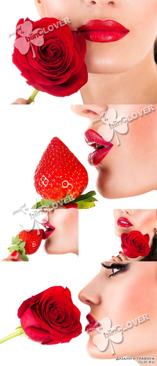 Red lips with strawberry and rose 0599