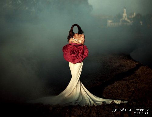 Шаблон для фотомонтажа - Фотосессия в шикарном платье с розой