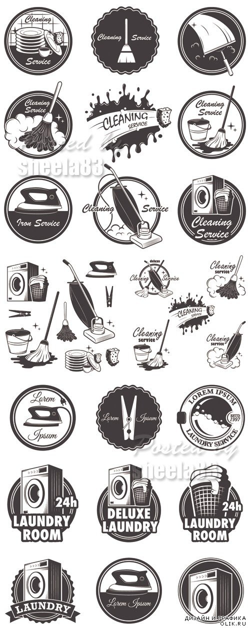 Cleaning Retro Icons Vector