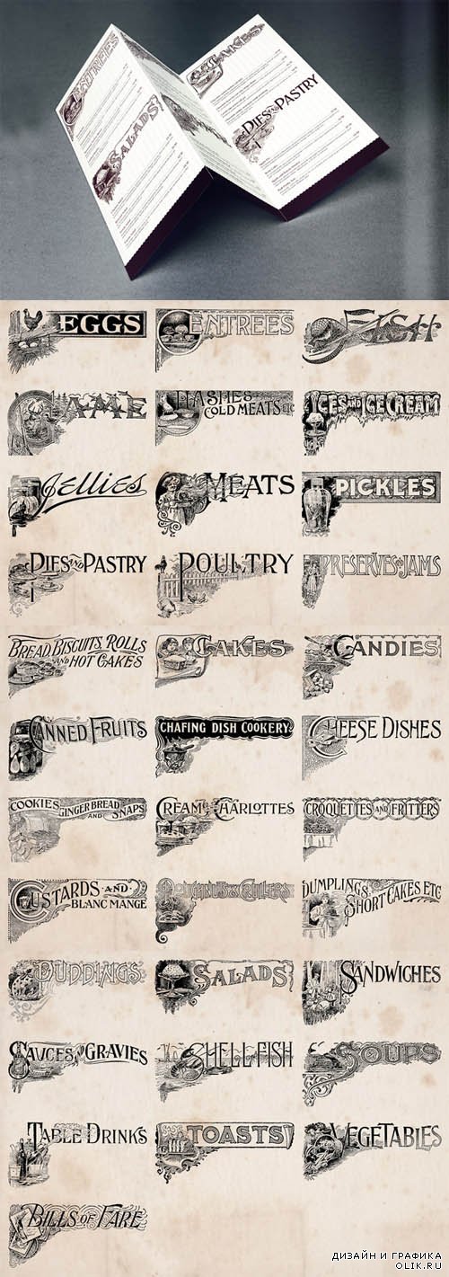 Vector Vintage Food Titles Set