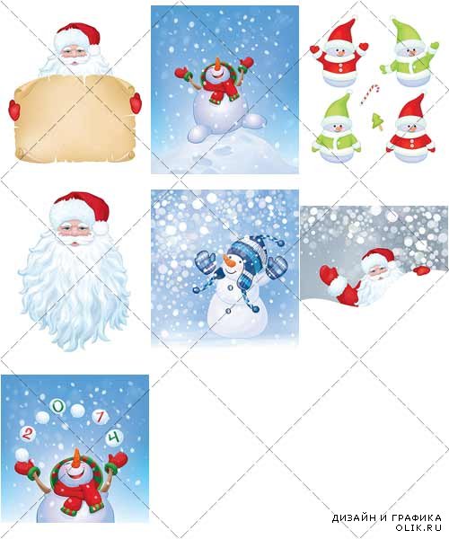 Праздничные открытки с Дедом Морозом, Новый год | Holiday cards with Santa Claus, New Year, вектор