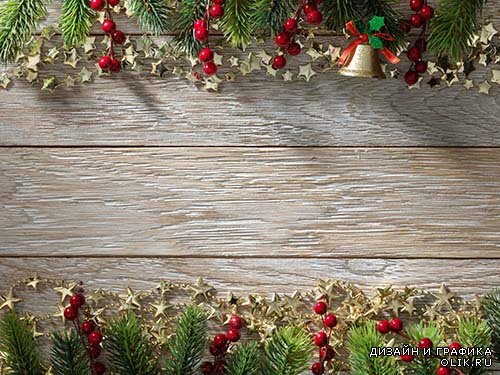 Растровый клипарт - Новогодние деревянные фоны
