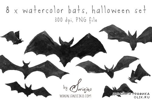 Watercolor Bats PNG
