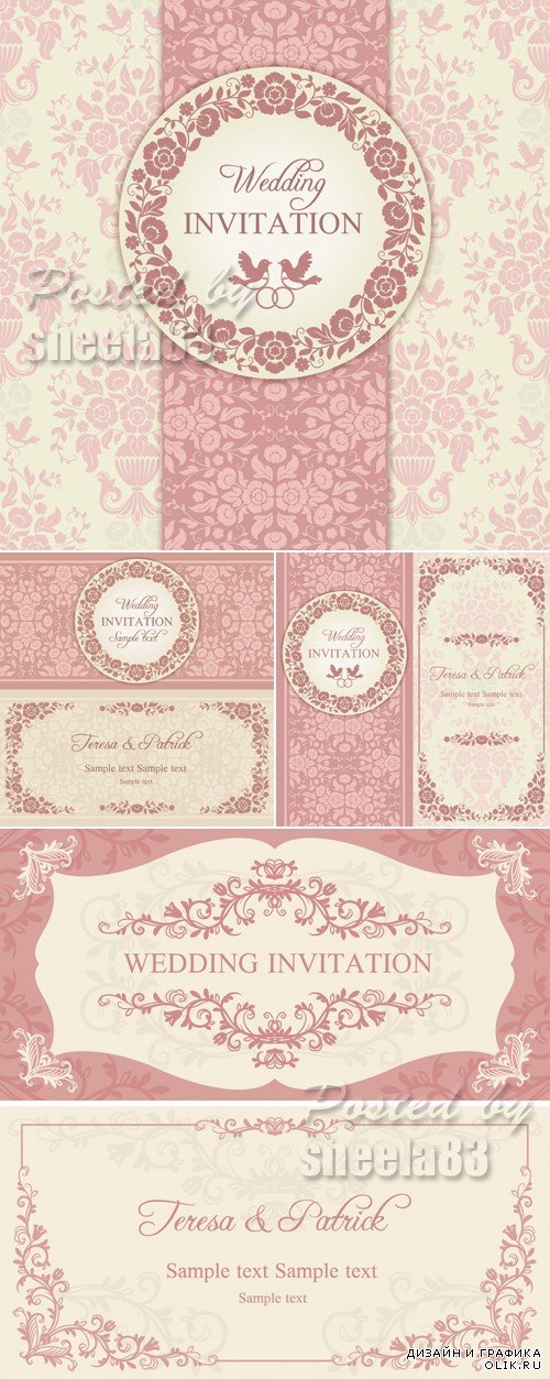 Pink Wedding Invitations Vector