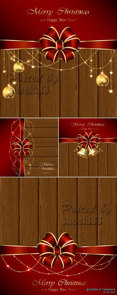 Christmas Decorations on Wooden Background Vector