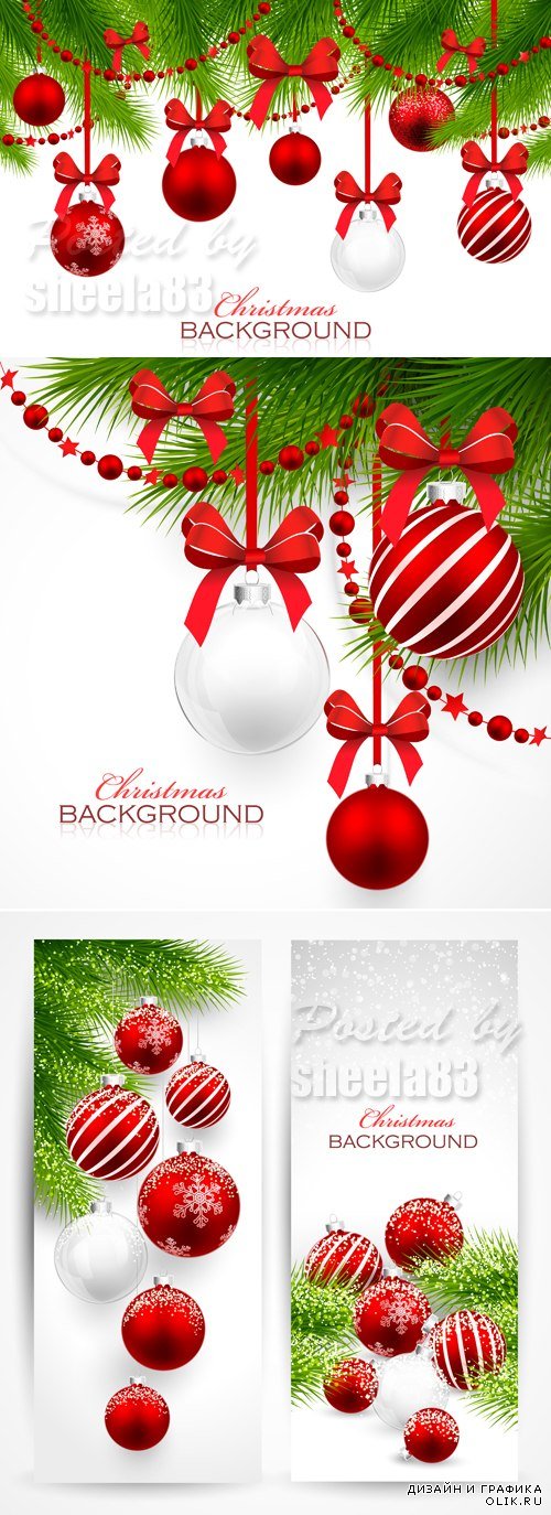 Christmas Cards with Red Decorations Vector