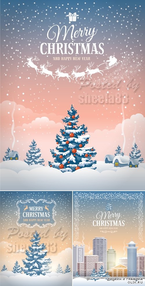 Merry Christmas Cards Vector 2