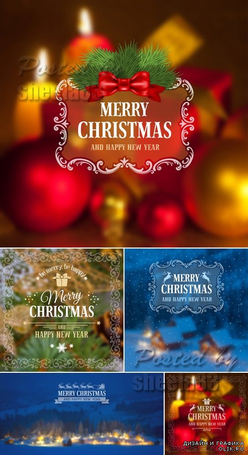 Christmas & New Year 2015 Backgrounds Vector 3
