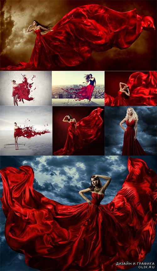 Девушки в красных платьях - растровый клипарт