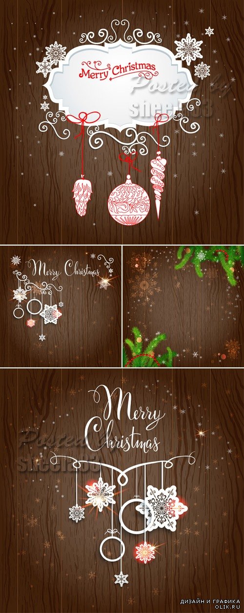 Xmas Decorations on Wooden Background Vector