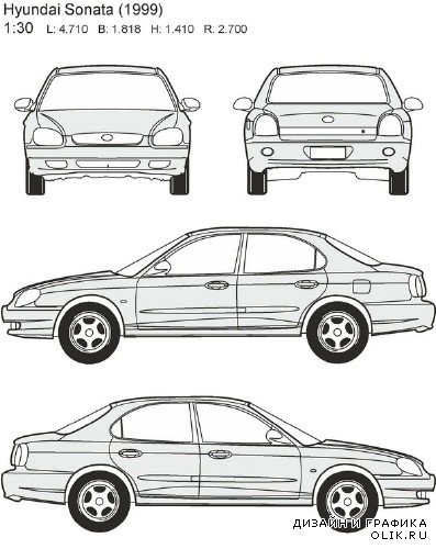 Автомобили Hyundai - векторные отрисовки в масштабе